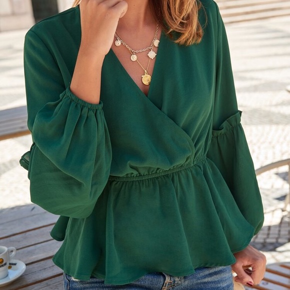 SHEIN Tops - Shein Green Peplum Blouse